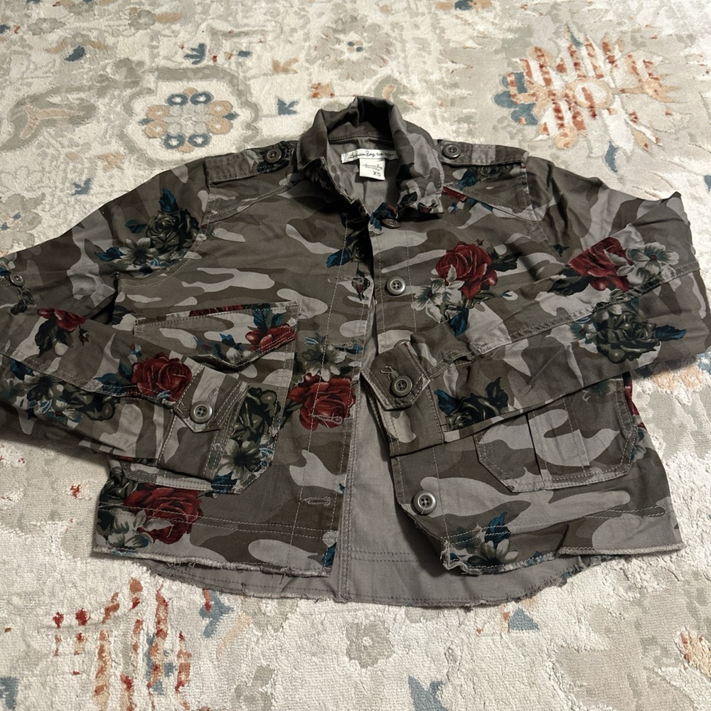 Camo and rose cargo cropped jacket